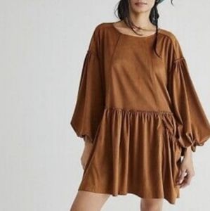 Free People Brown Faux Suede Shift Dress